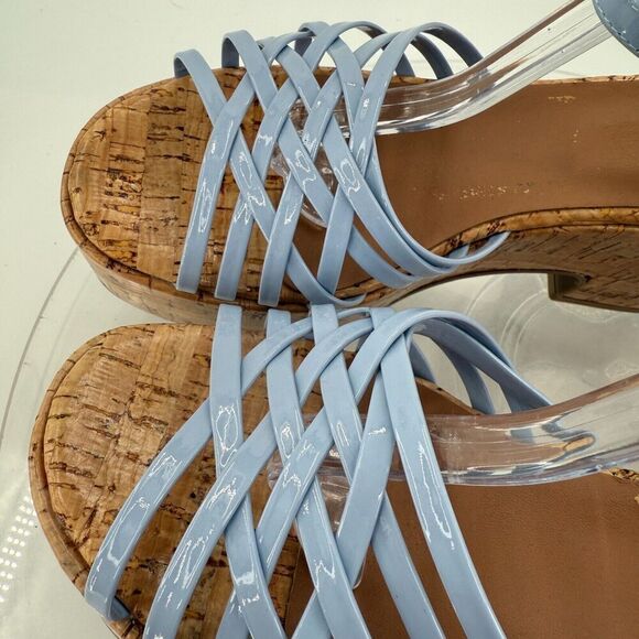 Aquatalia Elene Sandals Women's 10 Blue Leather Platform Cork Slingback Chunky - Picture 14 of 15